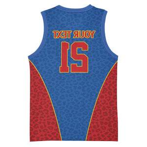 Africa DR Congo Football Custom Basketball Jersey Blue Leopard Skin Pattern - African Pride