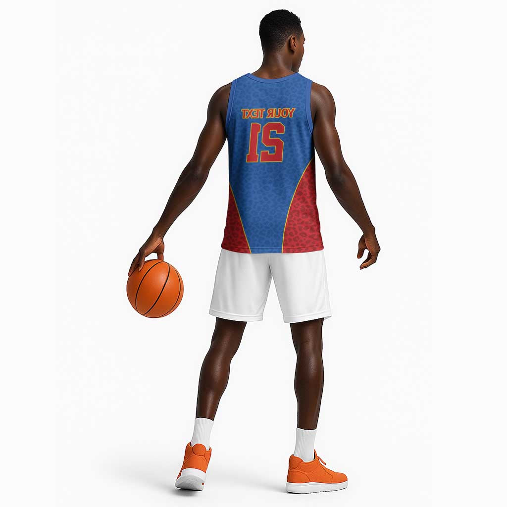 Africa DR Congo Football Custom Basketball Jersey Blue Leopard Skin Pattern - African Pride