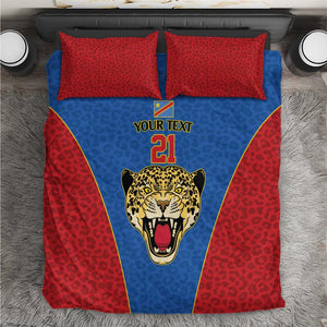 Africa DR Congo Football Custom Bedding Set Blue Leopard Skin Pattern - African Pride