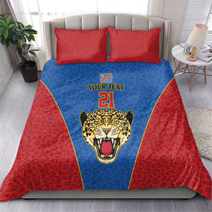 Africa DR Congo Football Custom Bedding Set Blue Leopard Skin Pattern - African Pride