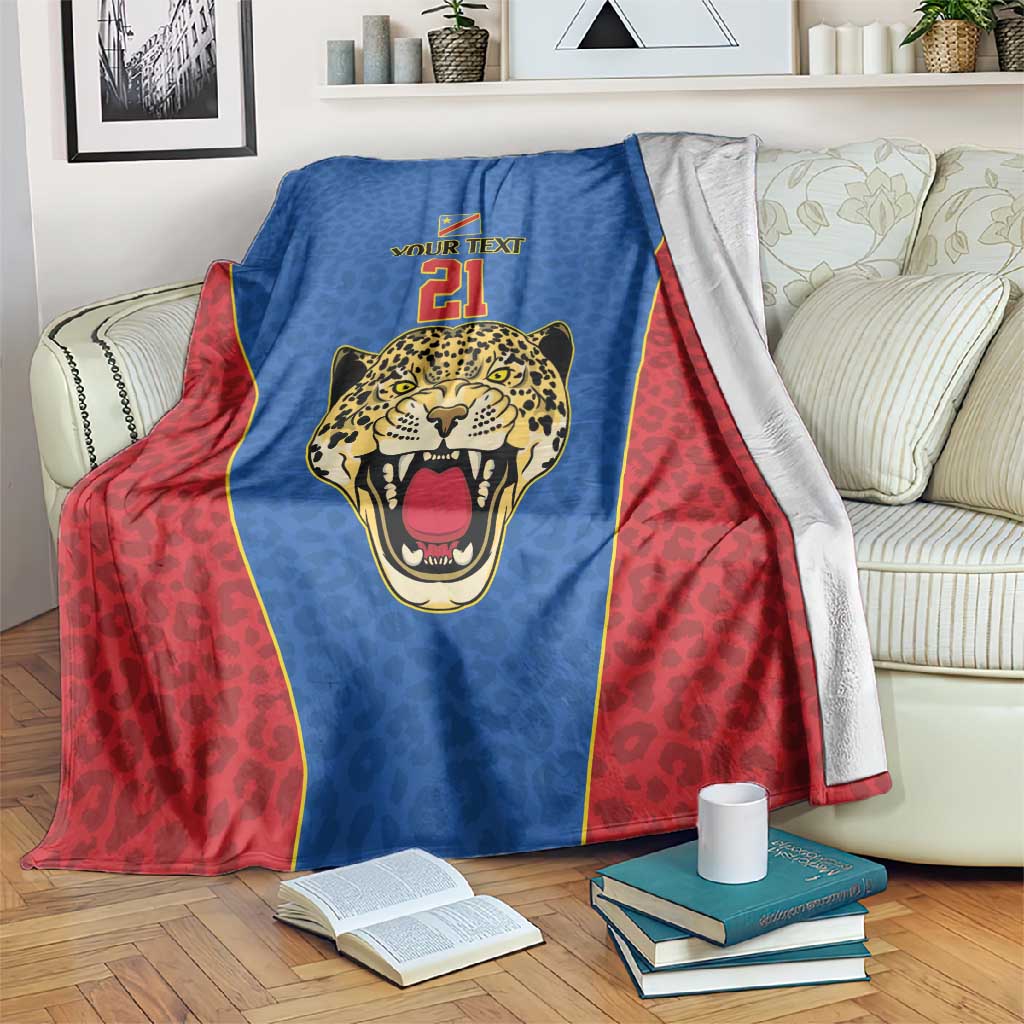 Africa DR Congo Football Custom Blanket Blue Leopard Skin Pattern - African Pride