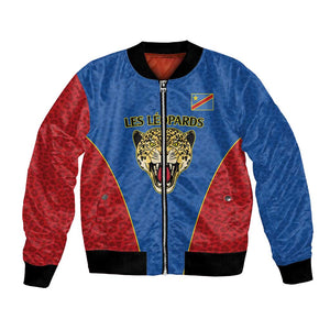 Africa DR Congo Football Custom Bomber Jacket Blue Leopard Skin Pattern - African Pride