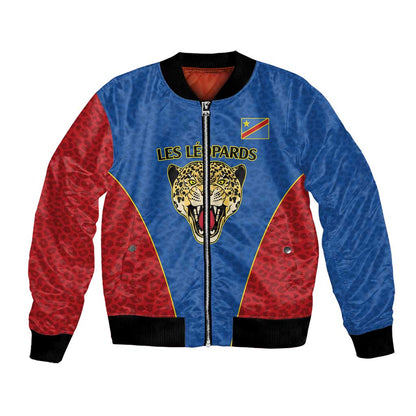 Africa DR Congo Football Custom Bomber Jacket Blue Leopard Skin Pattern - African Pride