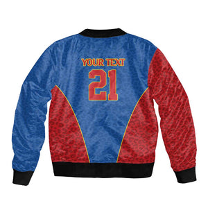 Africa DR Congo Football Custom Bomber Jacket Blue Leopard Skin Pattern - African Pride