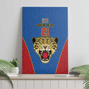 Africa DR Congo Football Custom Canvas Wall Art Blue Leopard Skin Pattern - African Pride
