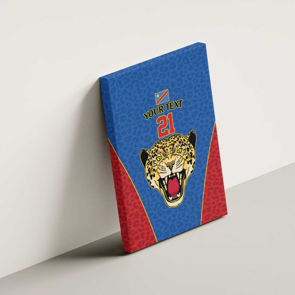 Africa DR Congo Football Custom Canvas Wall Art Blue Leopard Skin Pattern - African Pride