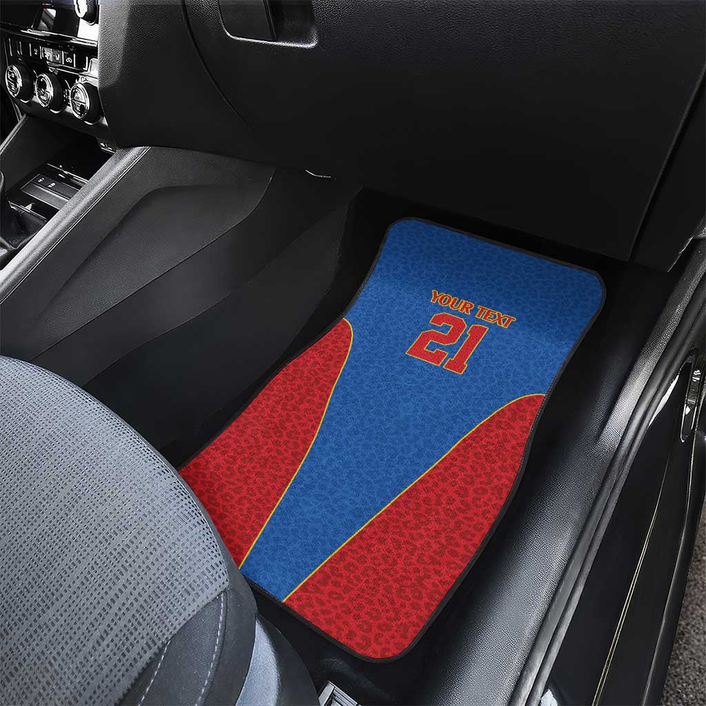 Africa DR Congo Football Custom Car Mats Blue Leopard Skin Pattern - African Pride