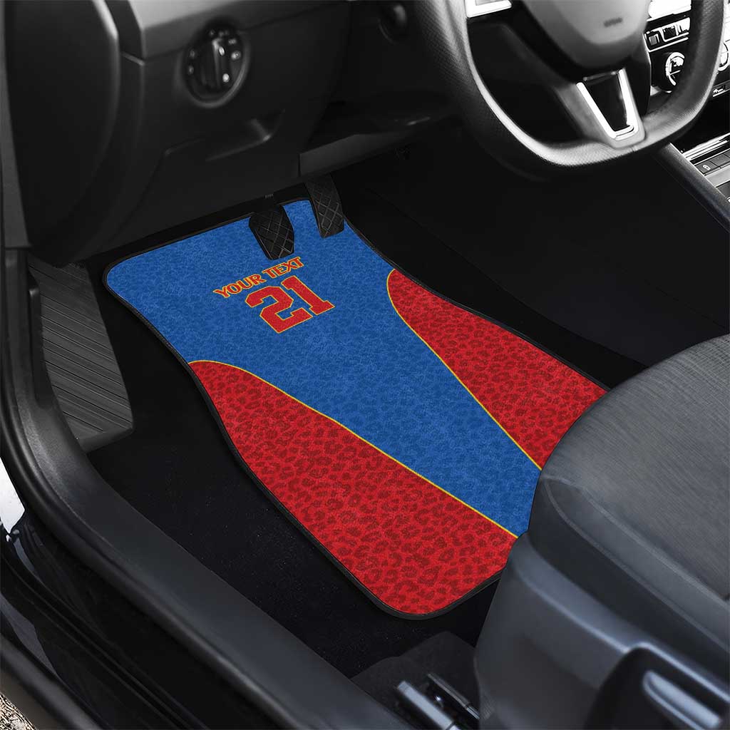 Africa DR Congo Football Custom Car Mats Blue Leopard Skin Pattern - African Pride