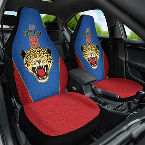Africa DR Congo Football Custom Car Seat Cover Blue Leopard Skin Pattern - African Pride
