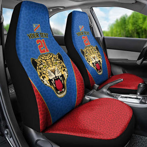 Africa DR Congo Football Custom Car Seat Cover Blue Leopard Skin Pattern - African Pride