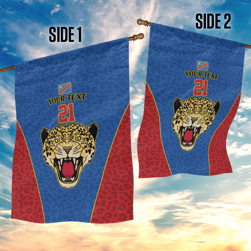 Africa DR Congo Football Custom Garden Flag Blue Leopard Skin Pattern - African Pride