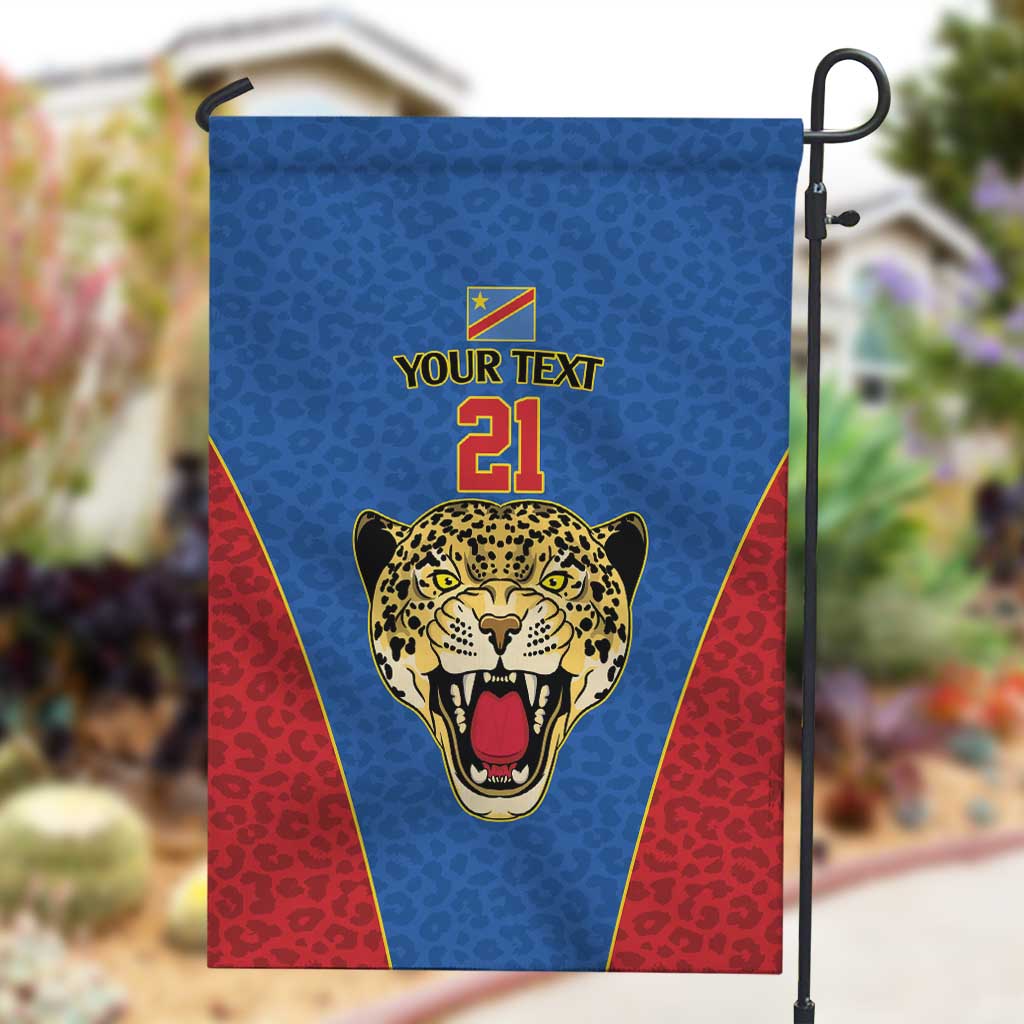 Africa DR Congo Football Custom Garden Flag Blue Leopard Skin Pattern - African Pride