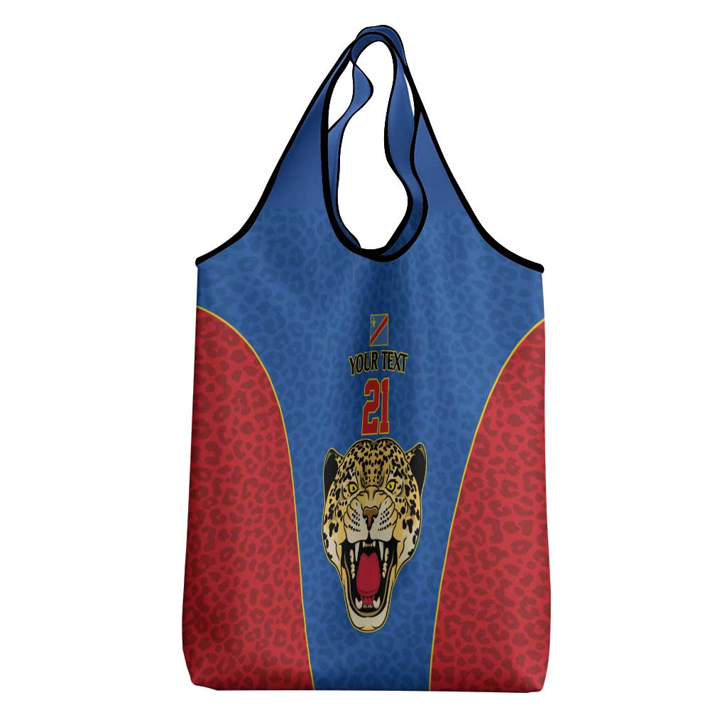 Africa DR Congo Football Custom Grocery Bag Blue Leopard Skin Pattern - African Pride