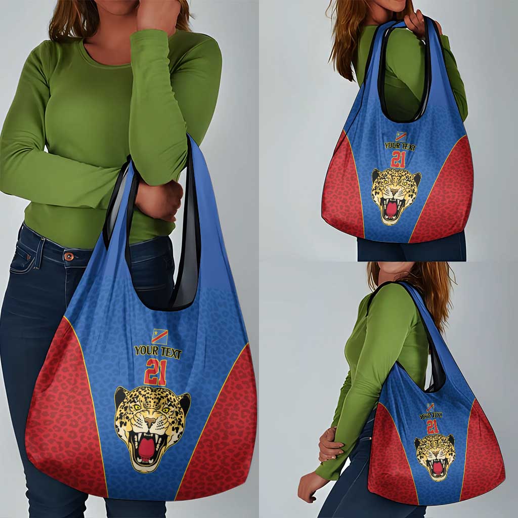 Africa DR Congo Football Custom Grocery Bag Blue Leopard Skin Pattern - African Pride