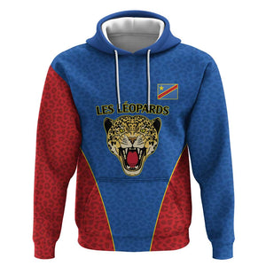 Africa DR Congo Football Custom Hoodie Blue Leopard Skin Pattern - African Pride