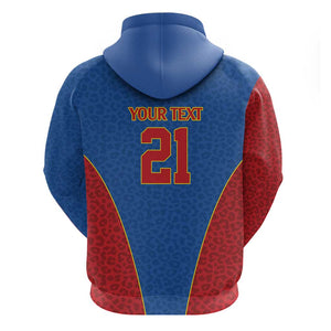 Africa DR Congo Football Custom Hoodie Blue Leopard Skin Pattern - African Pride