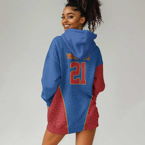 Africa DR Congo Football Custom Hoodie Dress Blue Leopard Skin Pattern - African Pride