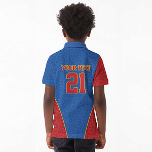 Africa DR Congo Football Custom Kid Polo Shirt Blue Leopard Skin Pattern - African Pride