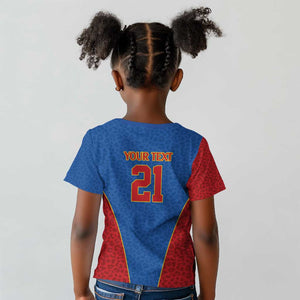 Africa DR Congo Football Custom Kid T shirt Blue Leopard Skin Pattern - African Pride