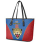 Africa DR Congo Football Custom Leather Tote Bag Blue Leopard Skin Pattern - African Pride