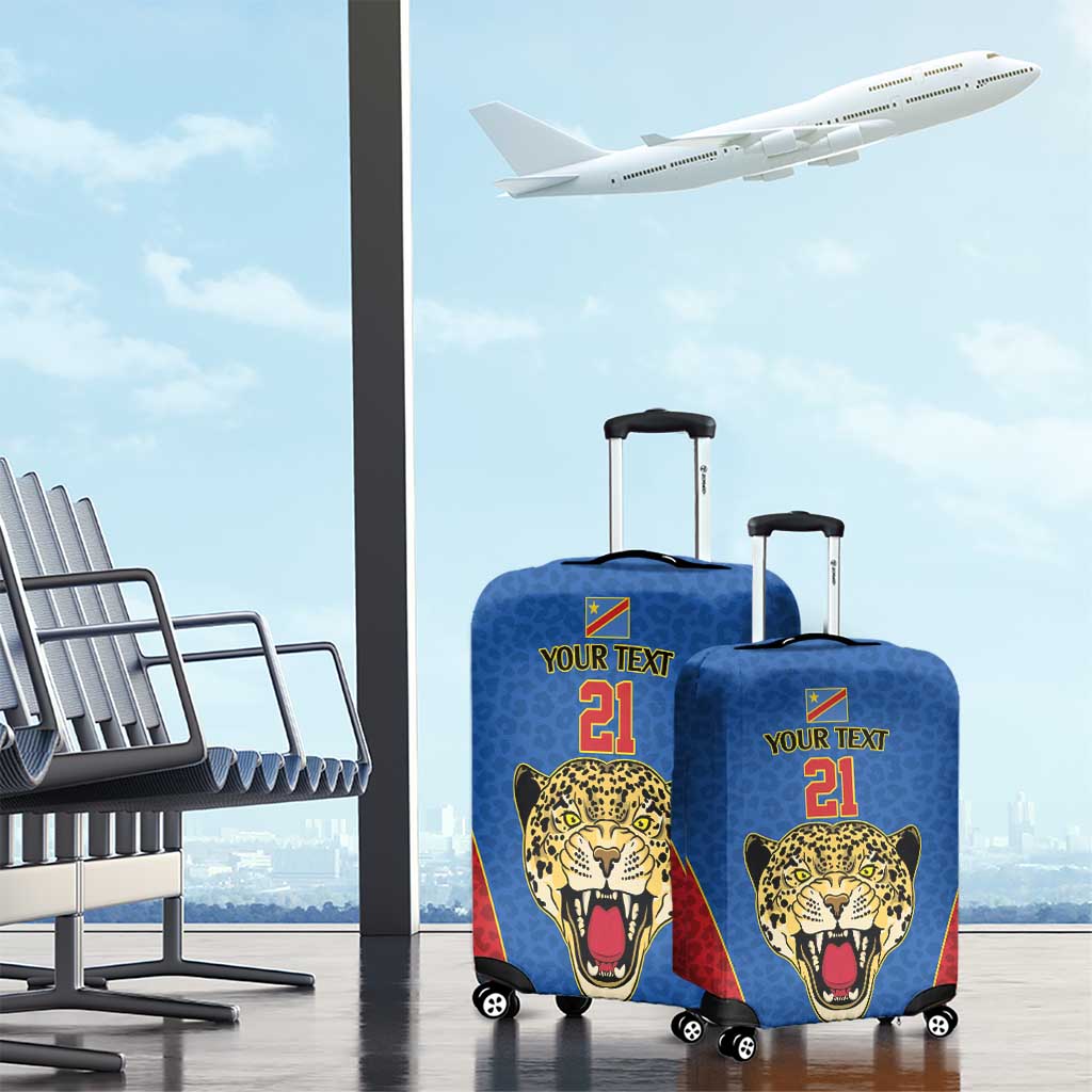 Africa DR Congo Football Custom Luggage Cover Blue Leopard Skin Pattern - African Pride