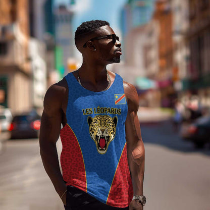 Africa DR Congo Football Custom Men Tank Top Blue Leopard Skin Pattern - African Pride