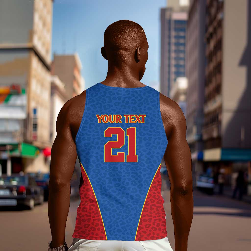 Africa DR Congo Football Custom Men Tank Top Blue Leopard Skin Pattern - African Pride