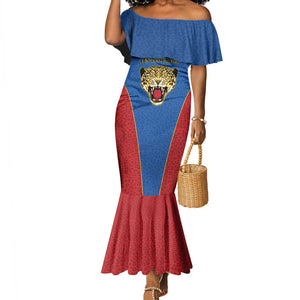 Africa DR Congo Football Custom Mermaid Dress Blue Leopard Skin Pattern - African Pride