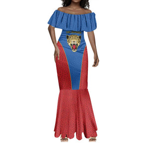 Africa DR Congo Football Custom Mermaid Dress Blue Leopard Skin Pattern - African Pride