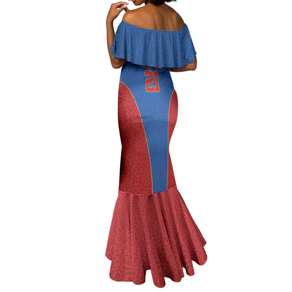 Africa DR Congo Football Custom Mermaid Dress Blue Leopard Skin Pattern - African Pride