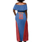 Africa DR Congo Football Custom Off Shoulder Maxi Dress Blue Leopard Skin Pattern - African Pride
