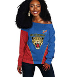 Africa DR Congo Football Custom Off Shoulder Sweater Blue Leopard Skin Pattern - African Pride