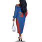 Africa DR Congo Football Custom Off The Shoulder Long Sleeve Dress Blue Leopard Skin Pattern - African Pride