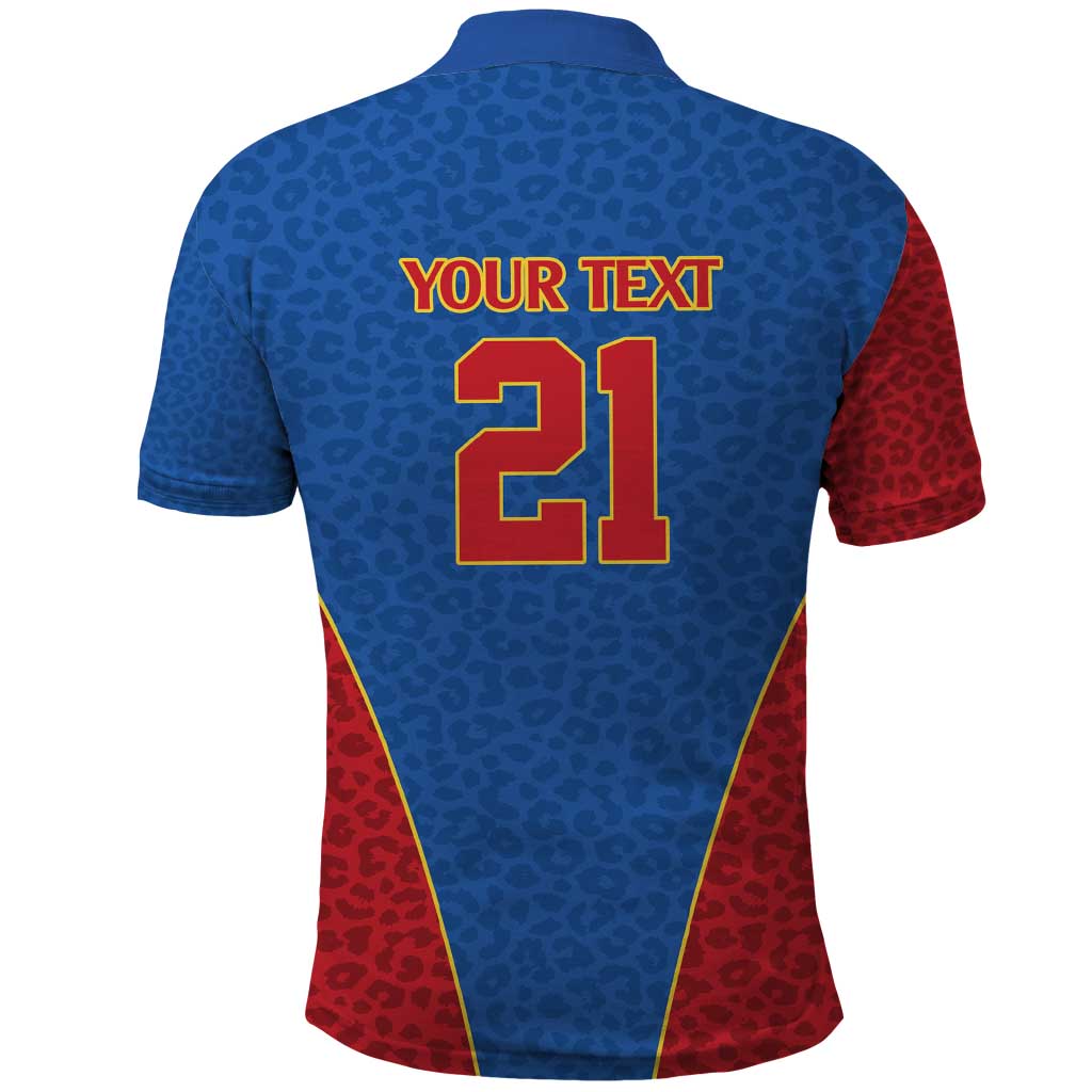 Africa DR Congo Football Custom Polo Shirt Blue Leopard Skin Pattern - African Pride