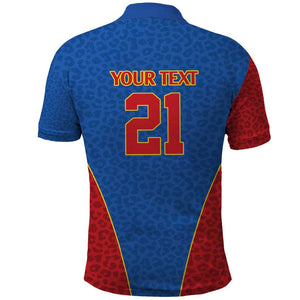 Africa DR Congo Football Custom Polo Shirt Blue Leopard Skin Pattern - African Pride
