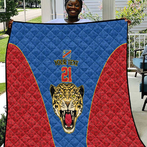Africa DR Congo Football Custom Quilt Blue Leopard Skin Pattern - African Pride
