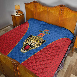 Africa DR Congo Football Custom Quilt Blue Leopard Skin Pattern - African Pride