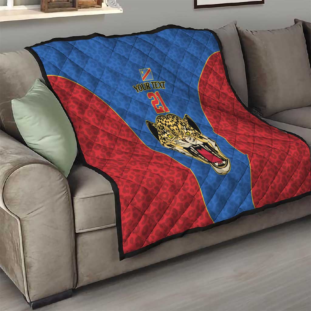Africa DR Congo Football Custom Quilt Blue Leopard Skin Pattern - African Pride