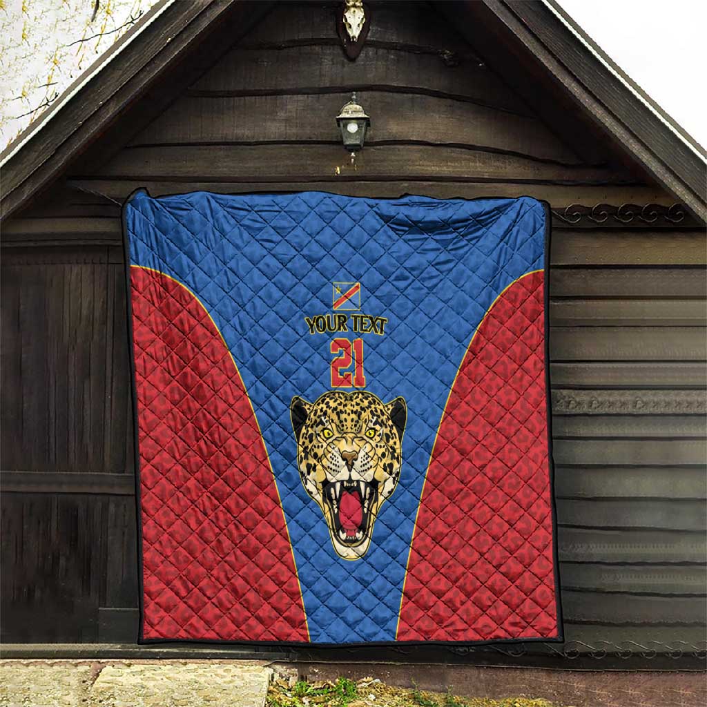 Africa DR Congo Football Custom Quilt Blue Leopard Skin Pattern - African Pride