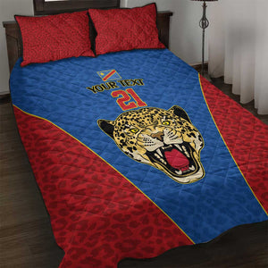 Africa DR Congo Football Custom Quilt Bed Set Blue Leopard Skin Pattern - African Pride