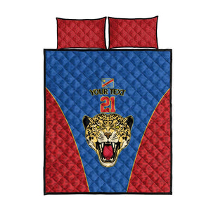 Africa DR Congo Football Custom Quilt Bed Set Blue Leopard Skin Pattern - African Pride
