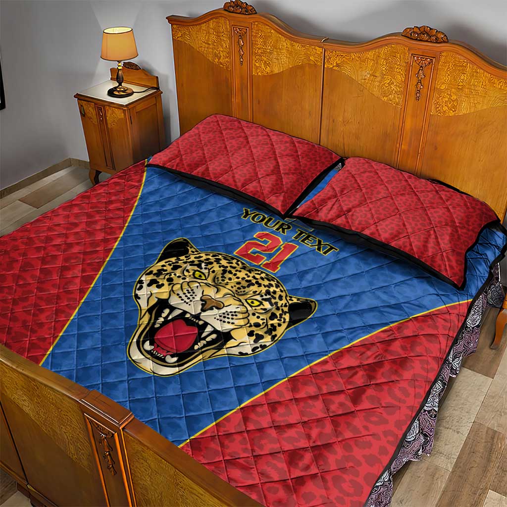 Africa DR Congo Football Custom Quilt Bed Set Blue Leopard Skin Pattern - African Pride