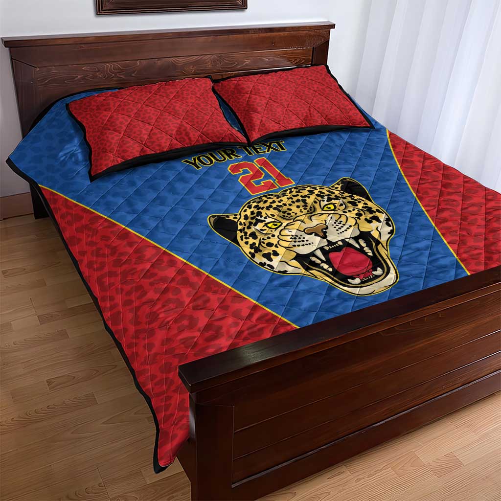 Africa DR Congo Football Custom Quilt Bed Set Blue Leopard Skin Pattern - African Pride