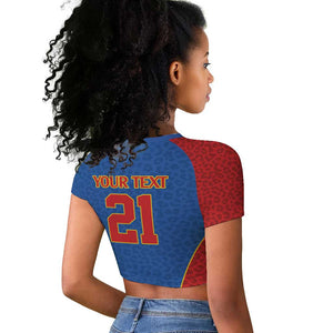 Africa DR Congo Football Custom Raglan Cropped T shirt Blue Leopard Skin Pattern - African Pride