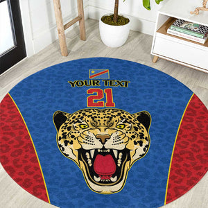 Africa DR Congo Football Custom Round Carpet Blue Leopard Skin Pattern - African Pride
