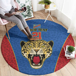 Africa DR Congo Football Custom Round Carpet Blue Leopard Skin Pattern - African Pride