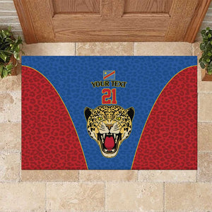 Africa DR Congo Football Custom Rubber Doormat Blue Leopard Skin Pattern - African Pride