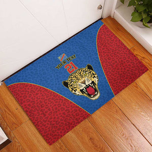 Africa DR Congo Football Custom Rubber Doormat Blue Leopard Skin Pattern - African Pride