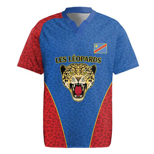 Africa DR Congo Football Custom Rugby Jersey Blue Leopard Skin Pattern - African Pride