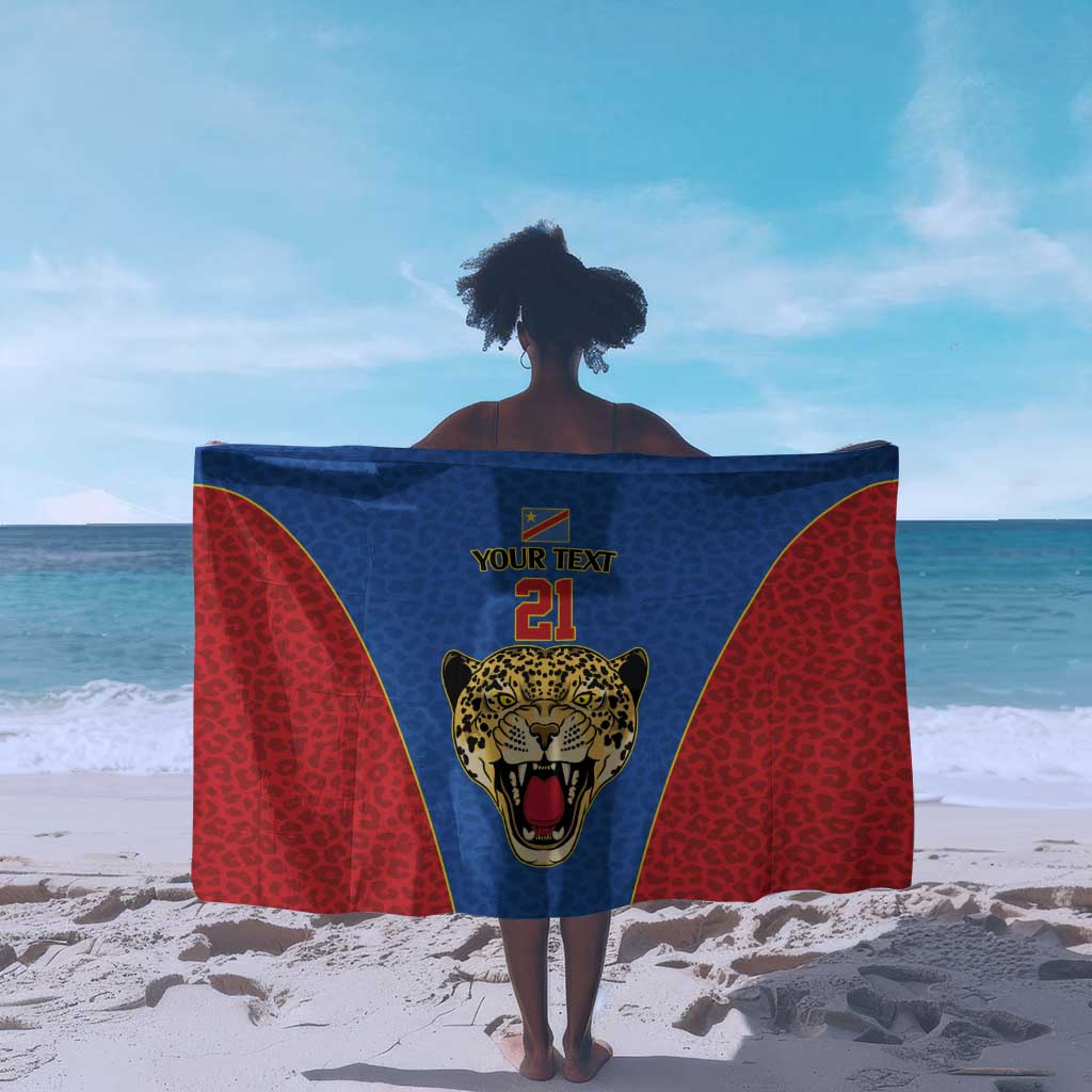 Africa DR Congo Football Custom Sarong Blue Leopard Skin Pattern - African Pride